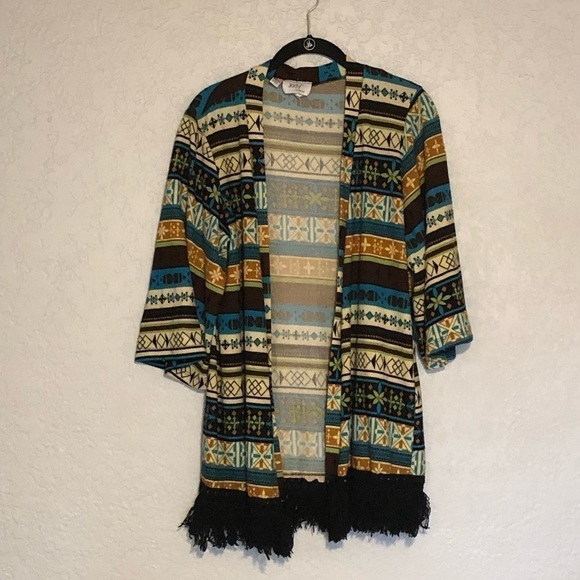 Aztec Inspired 3/4 Sleeve Tunic Cardigan By Jody California Sz L - Picture 1 of 8